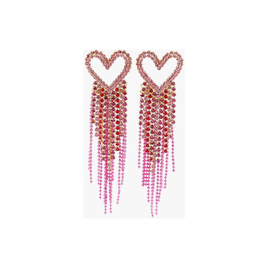 Pink Rhinestone Heart with Crystal & Bead Fringe