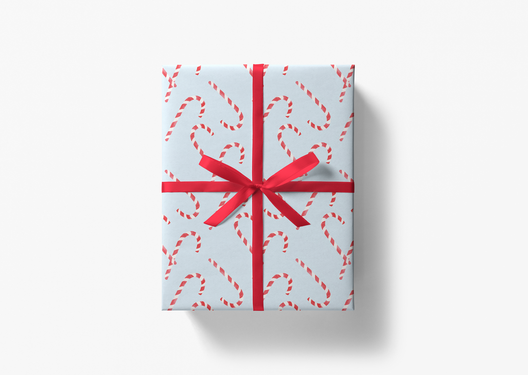 Candy Cane Light Blue Holiday Gift Wrap