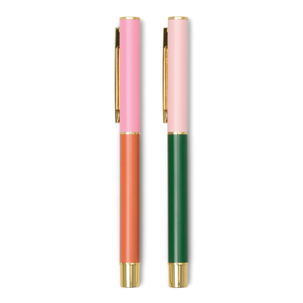 Red Orange + Emerald Color Block Pens