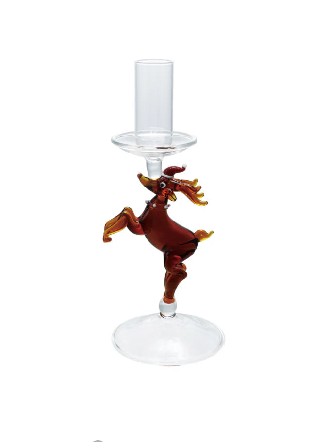 Hand-Blown Glass Deer Taper Holder