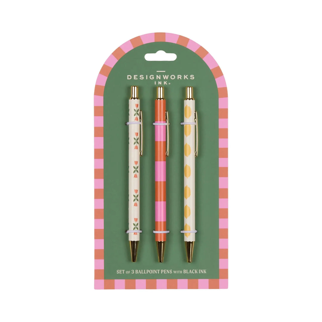 Flower, Stripe, Lemon Dopo Set Of 3 Pens