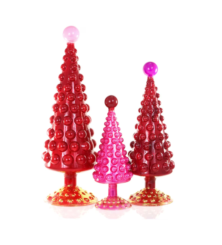 Midcentury Modern Hobnail Rouge Tree Set/3