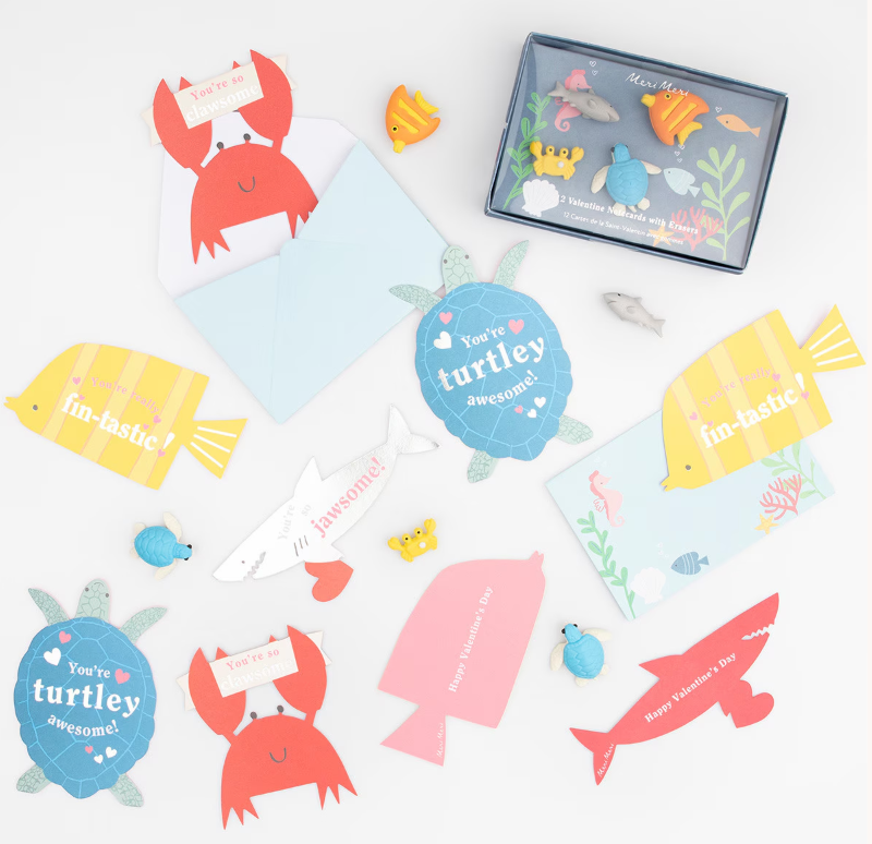 Under The Sea Kids Valentine's Cards & Erasers Set
