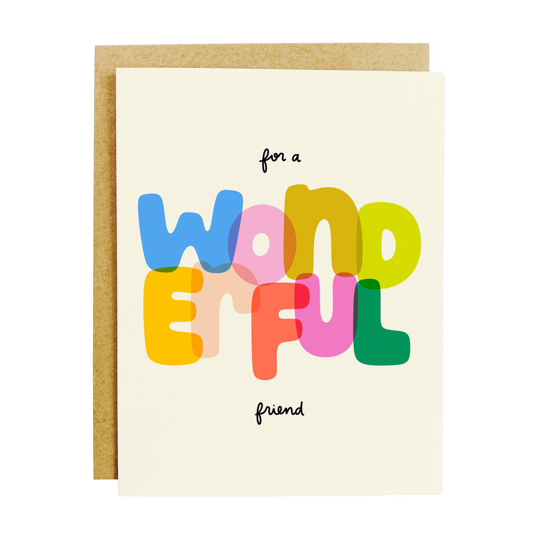 Wonderful Friend Rainbow Lettered Greeting Card