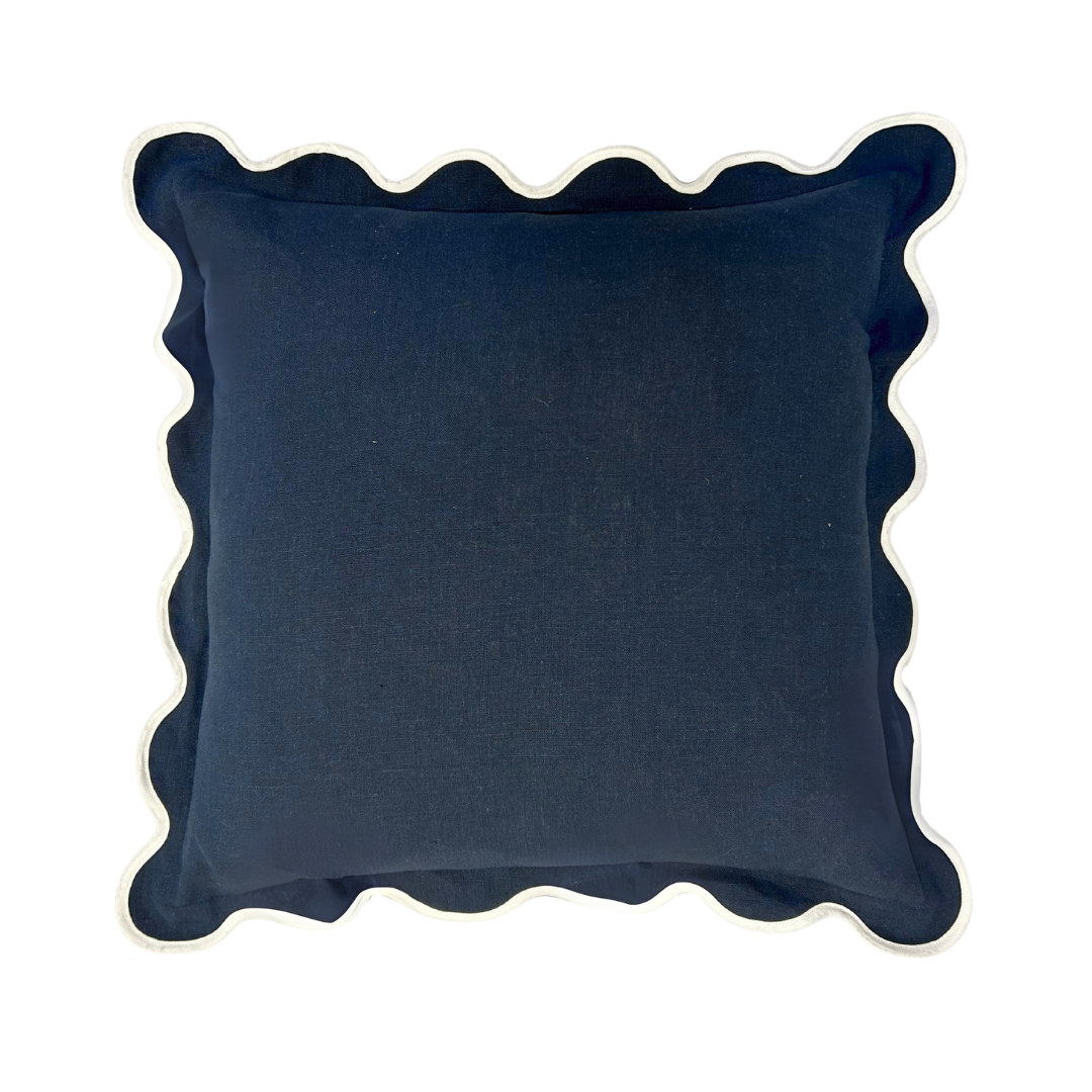 Navy with White Trim Charlotte Scalloped Linen Pillow