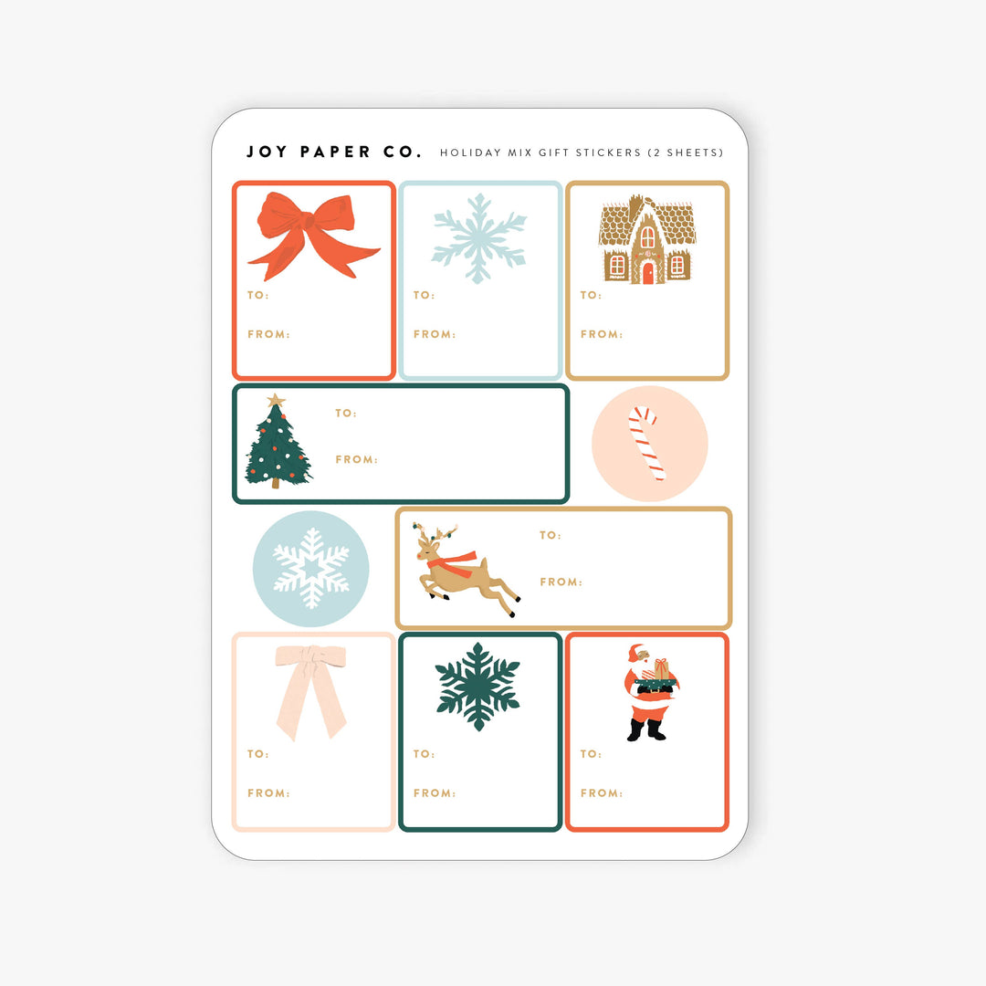 Holiday Mix Illustrated Gift Tag Sticker Sheet