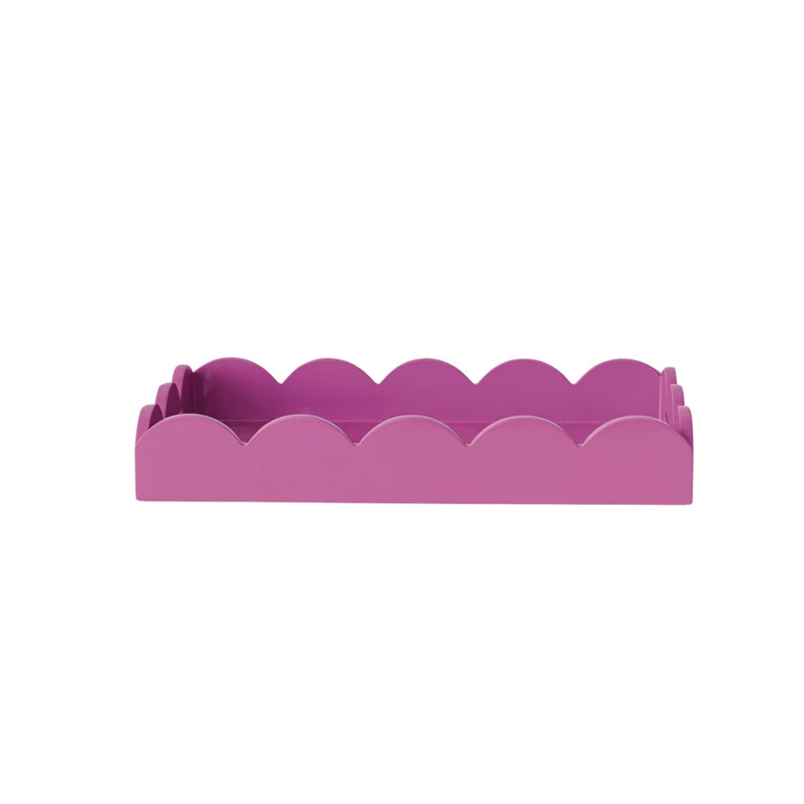 Fuchsia Lacquered Scalloped Tray w/ Handles