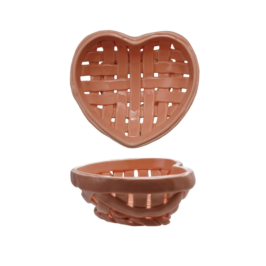Handmade Stoneware Woven Heart Shaped Basket
