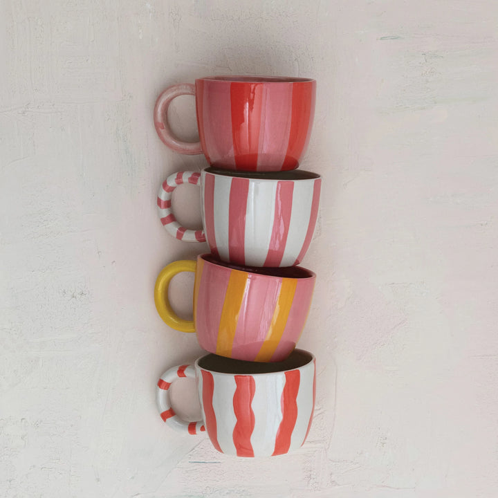 Hand-Painted Stoneware Striped Mug