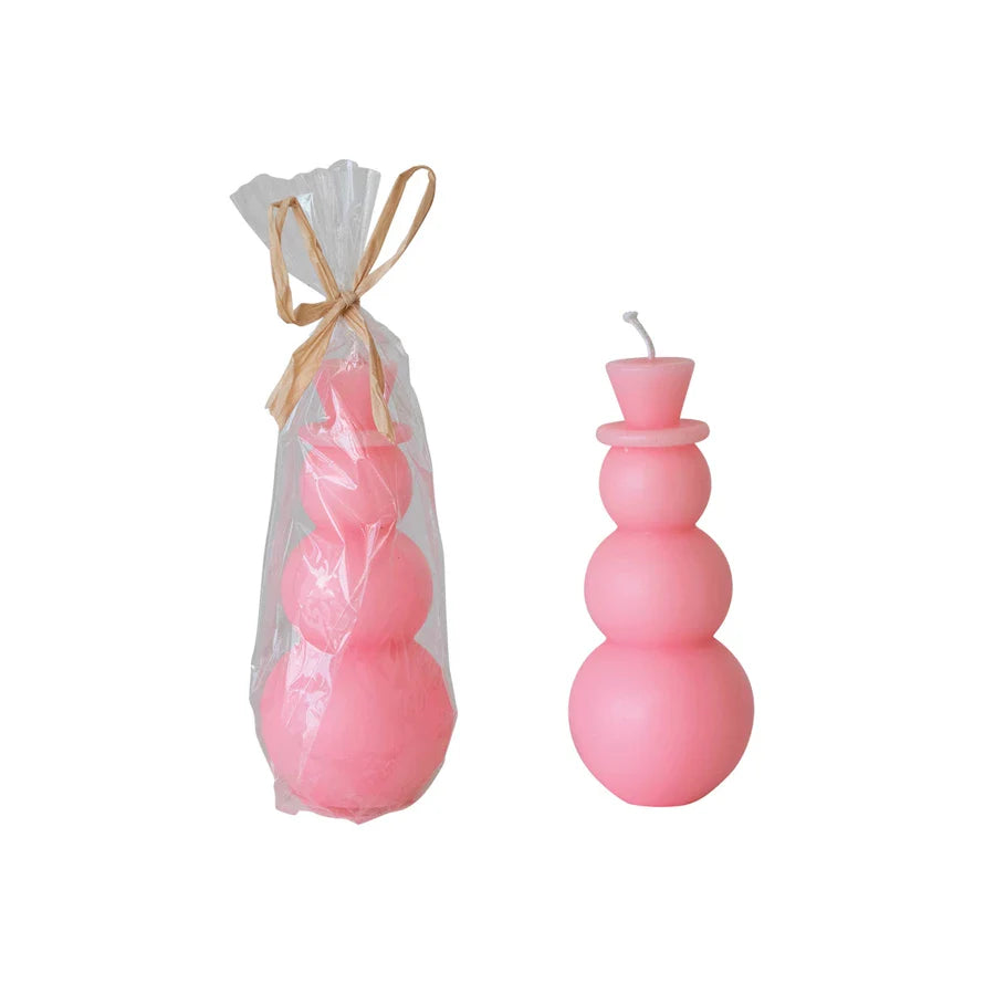 Pink Tall Snowman Shaped Pillar Candle