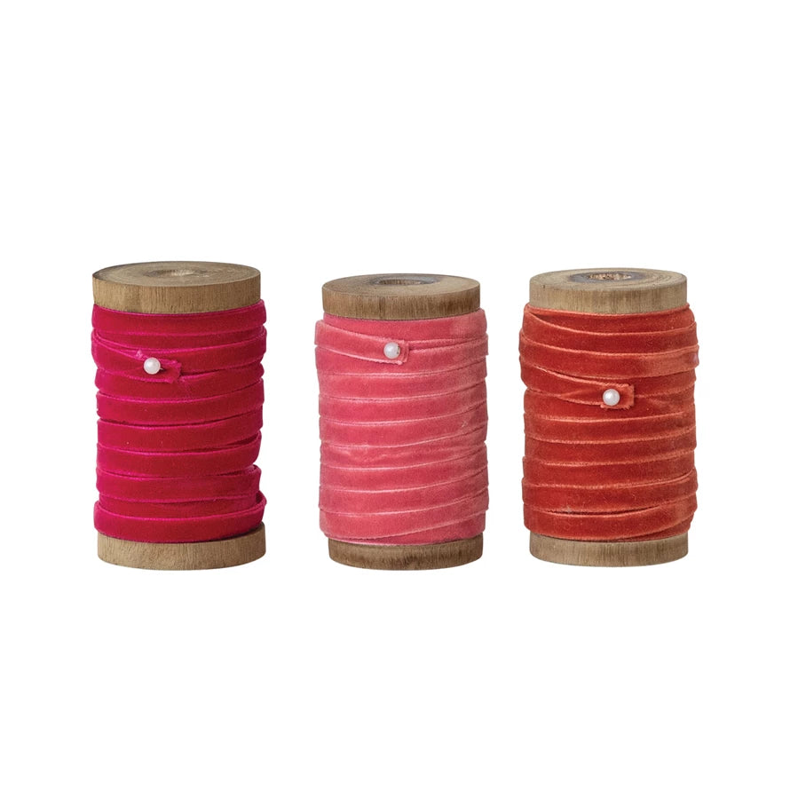Shades of Red Velvet Ribbon on Wood Spool