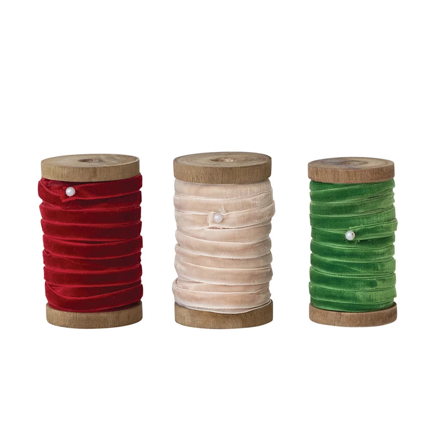 Shades of Christmas Velvet Ribbon on Wood Spool