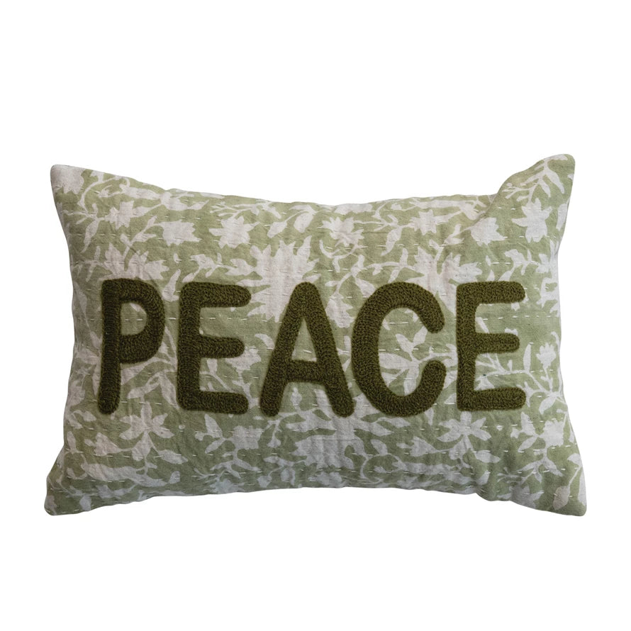 Peace Lumbar Pillow with Flowers