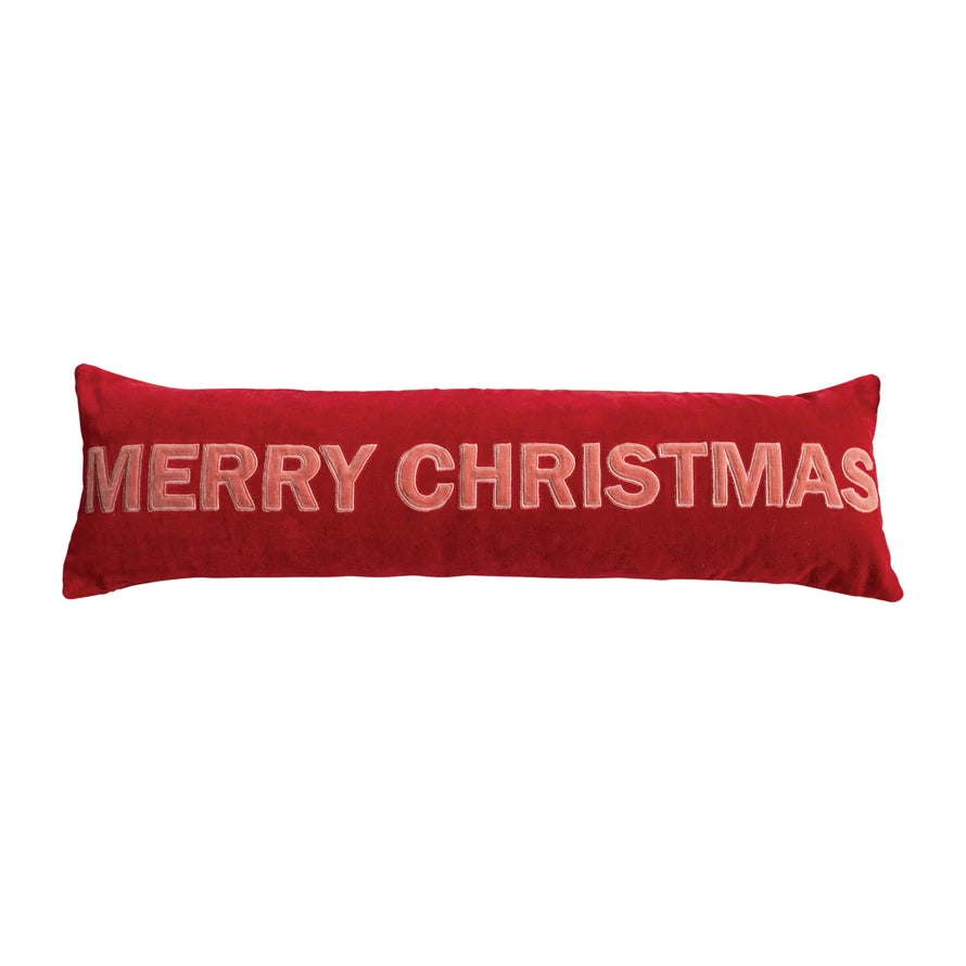 "MERRY CHRISTMAS" Woven Cotton Velvet Lumbar Pillow