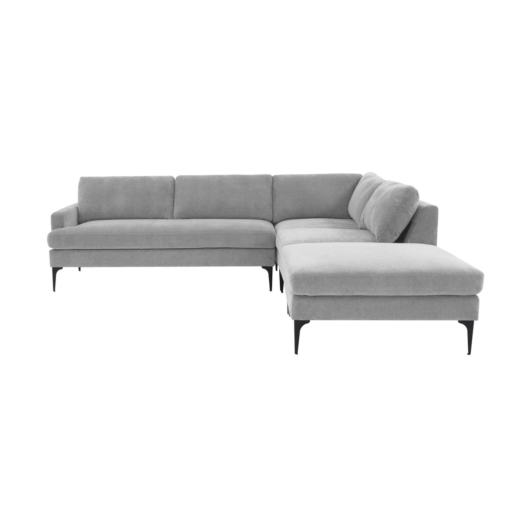 Serena Gray Velvet Large RAF Chaise Sectional with Black Legs