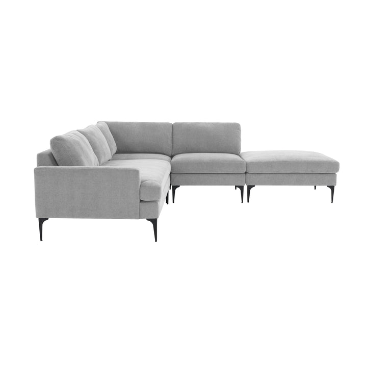 Serena Gray Velvet Large RAF Chaise Sectional with Black Legs