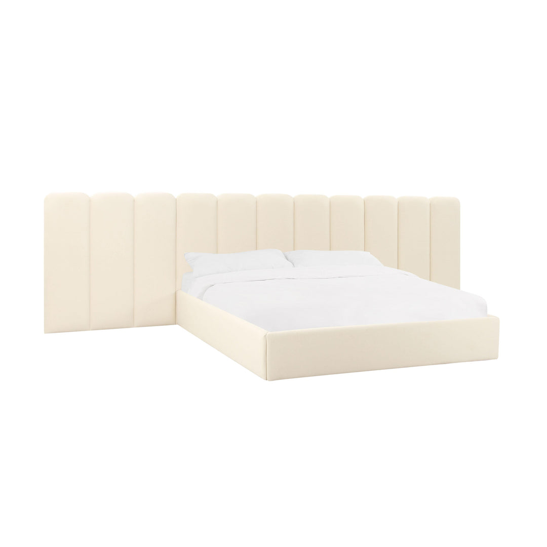 Palani Cream Velvet King Bed with Wings