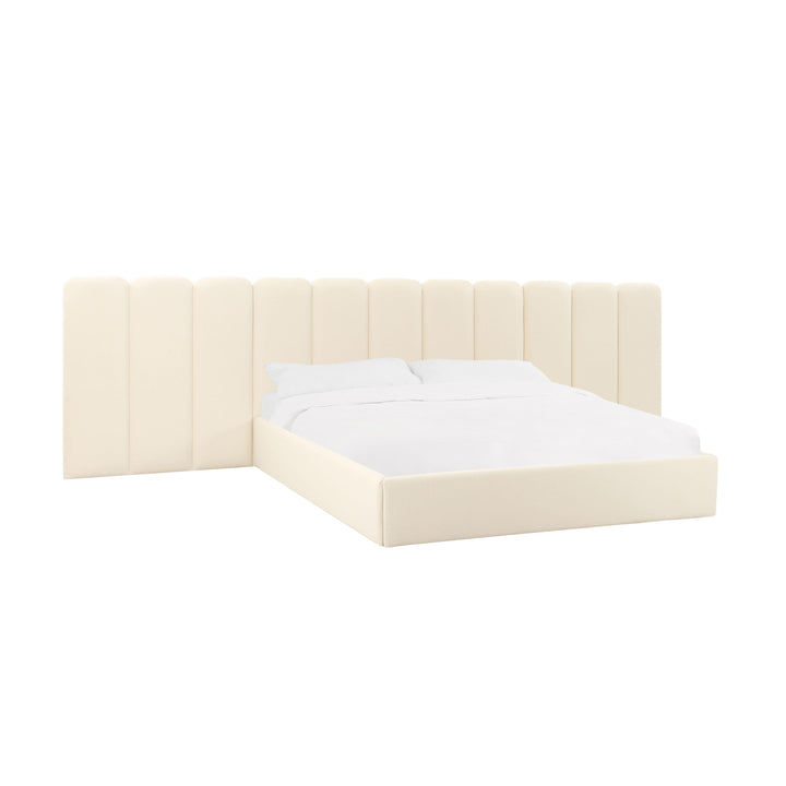Palani Cream Velvet King Bed with Wings