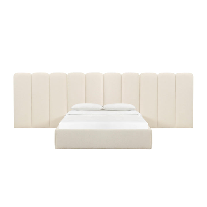Palani Cream Boucle Queen Bed with Wings