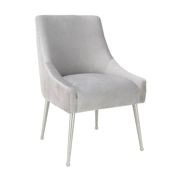 Beatrix Pleated Light Grey Velvet Side Chair - Silver Legs