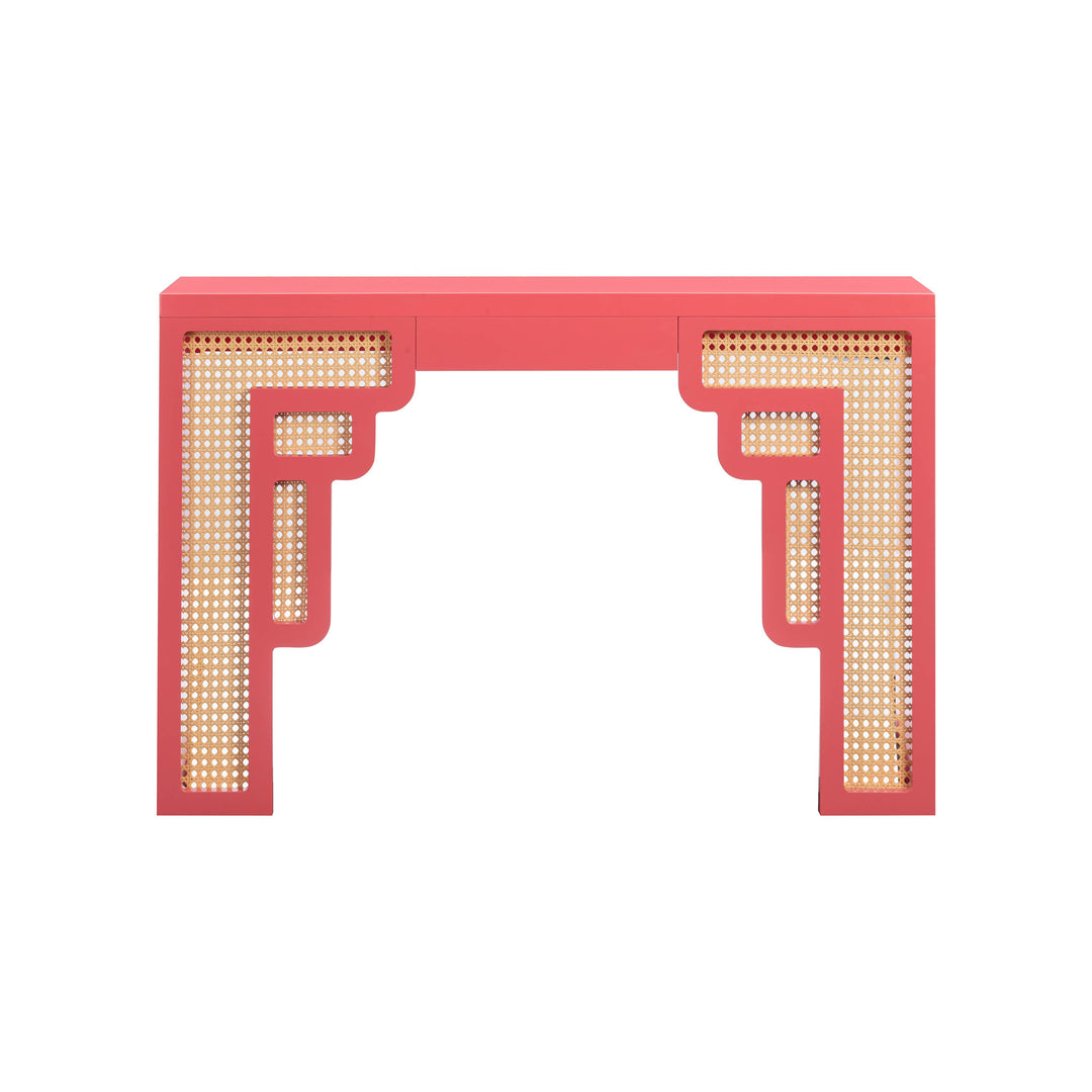 Suzie Coral Pink & Rattan Console Table