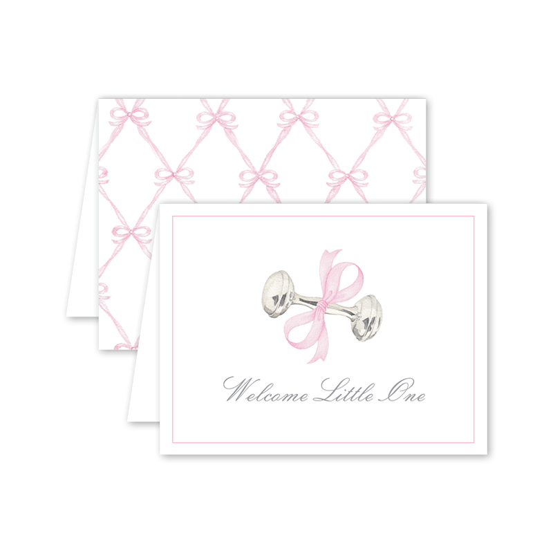 Rattle and Bow Pink Card