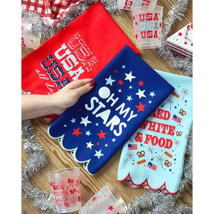 Oh My Stars Red White and Food USA All Day 4th of July Fourth of July Tea Towels Celebration America American Red White and Blue