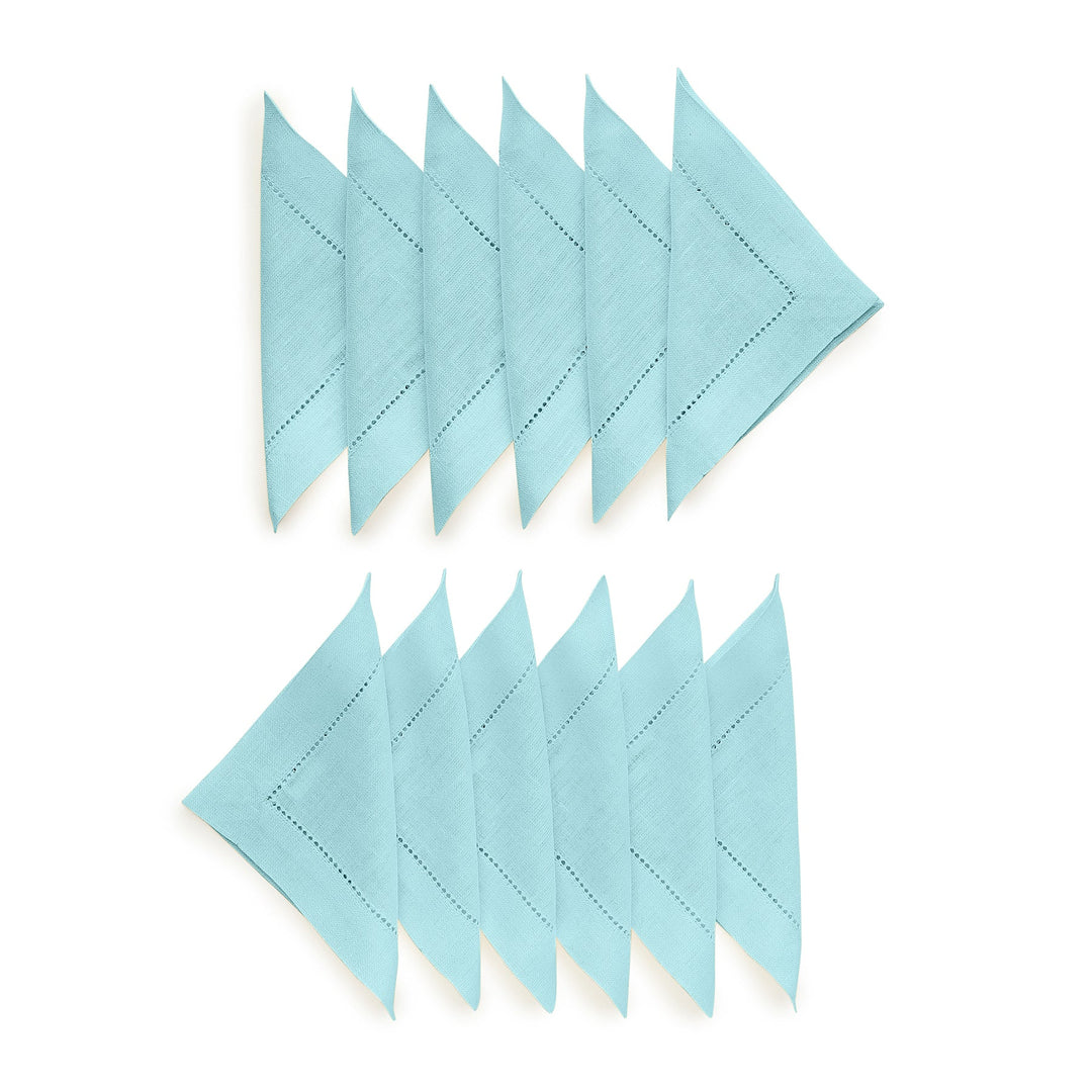 Aqua Blue 100% Linen Cocktail Napkins