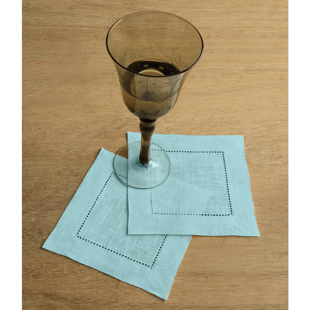 Aqua Blue 100% Linen Cocktail Napkins