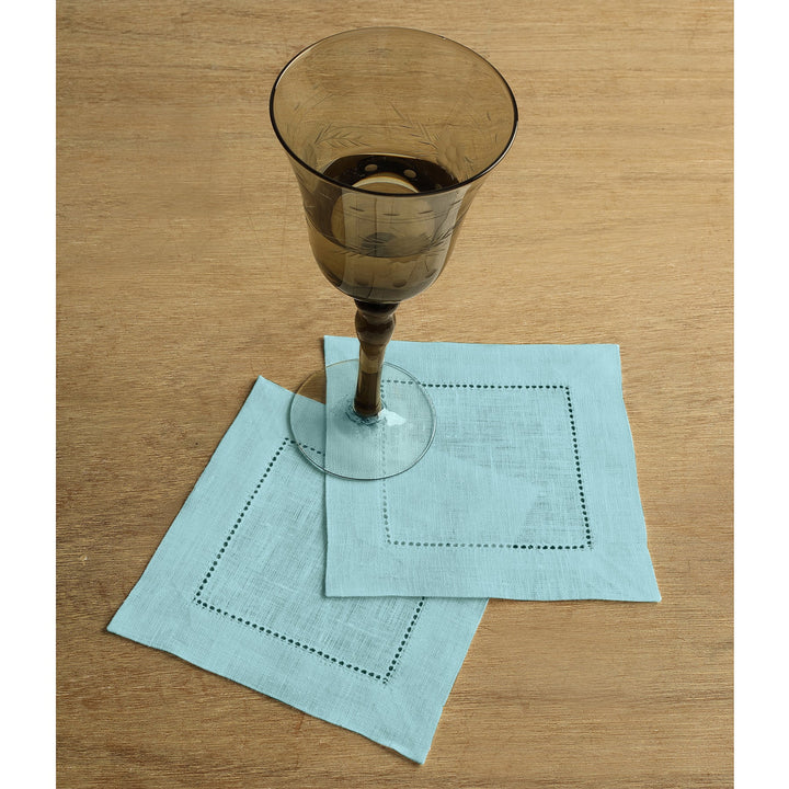 Aqua Blue 100% Linen Cocktail Napkins