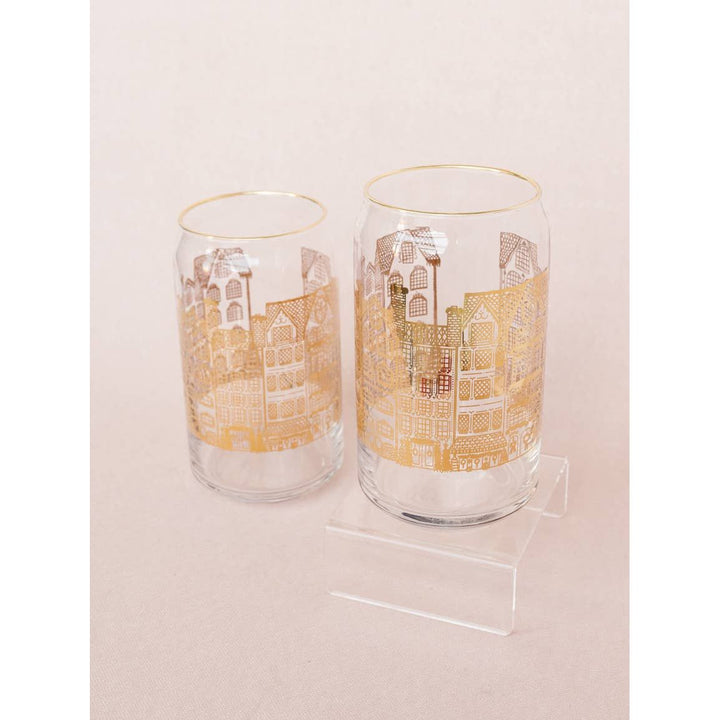 Golden Winter Village Glass Can
