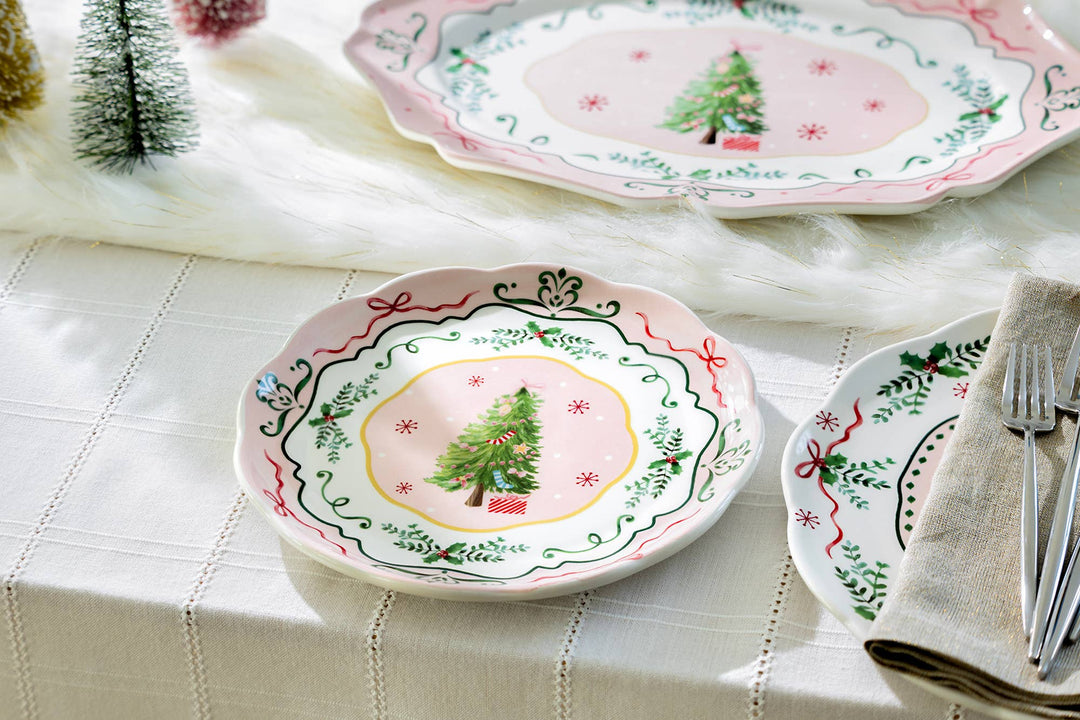 Christmas Tree Pink Dessert Plate