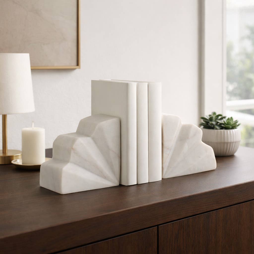 White Marble Bookends