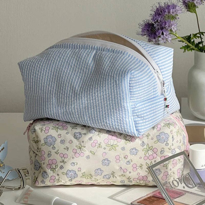 Blue Simple Striped Color Block Cosmetic Bag
