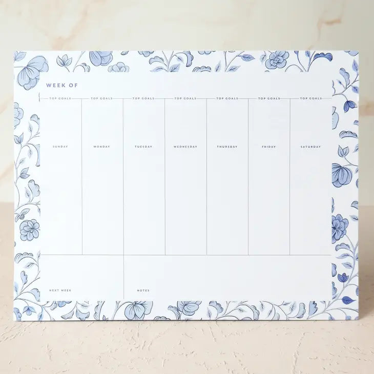 Floral Weekly Desk Planner Blue Floral