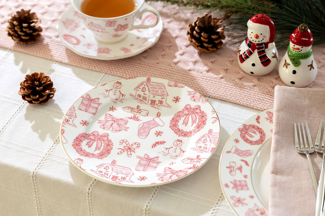 Christmas Pink Bow Porcelain Dessert Plate