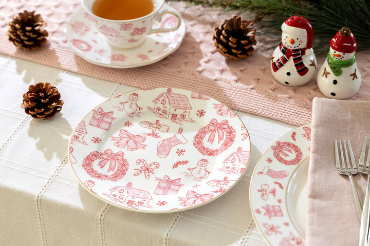 Christmas Pink Bow Porcelain Dessert Plate