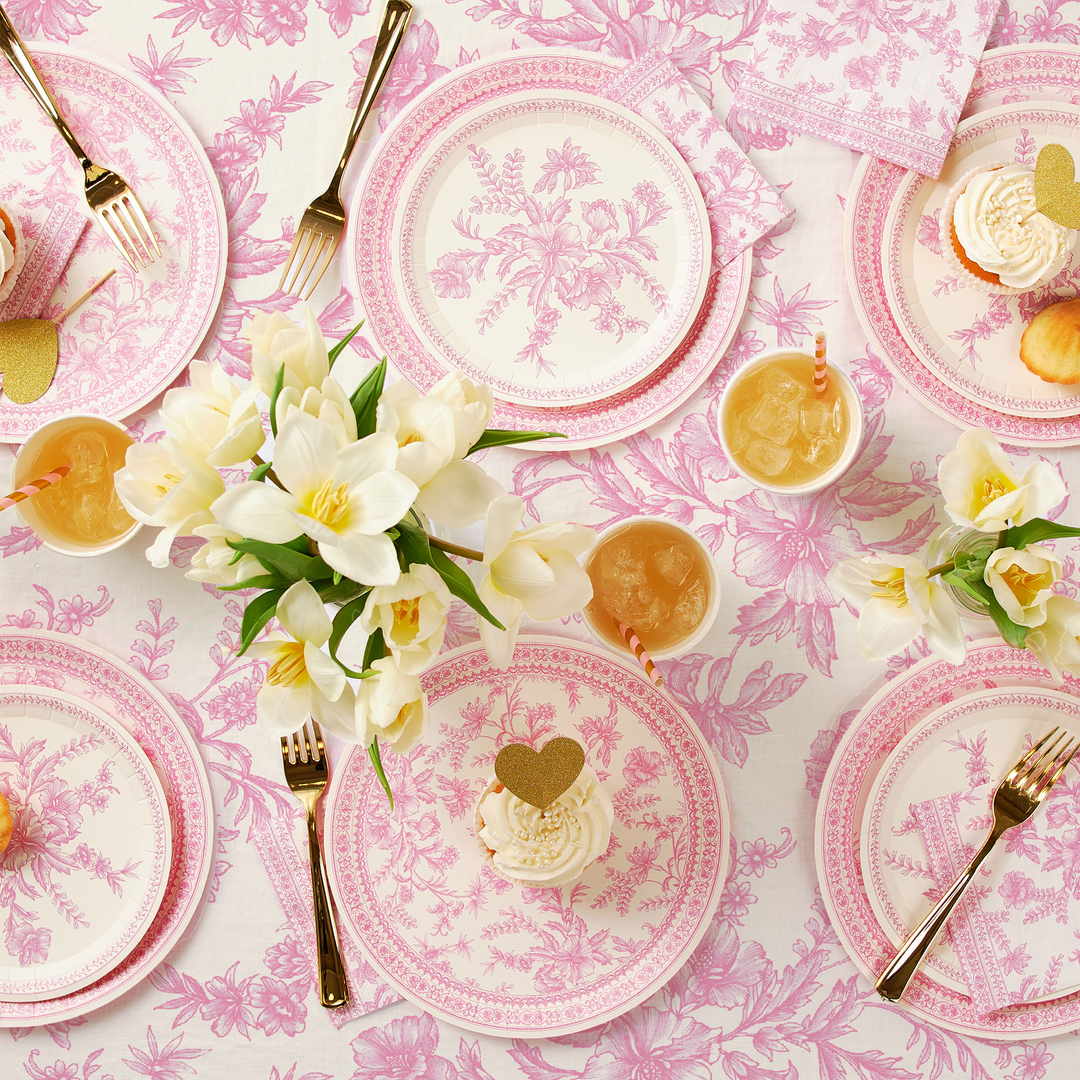 Pink Toile Paper Tablecloth