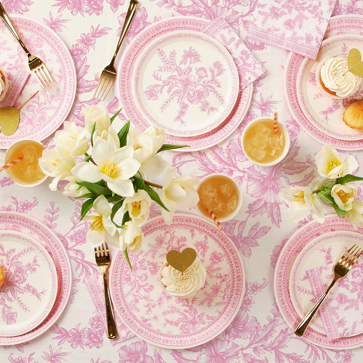 Pink Toile Paper Tablecloth