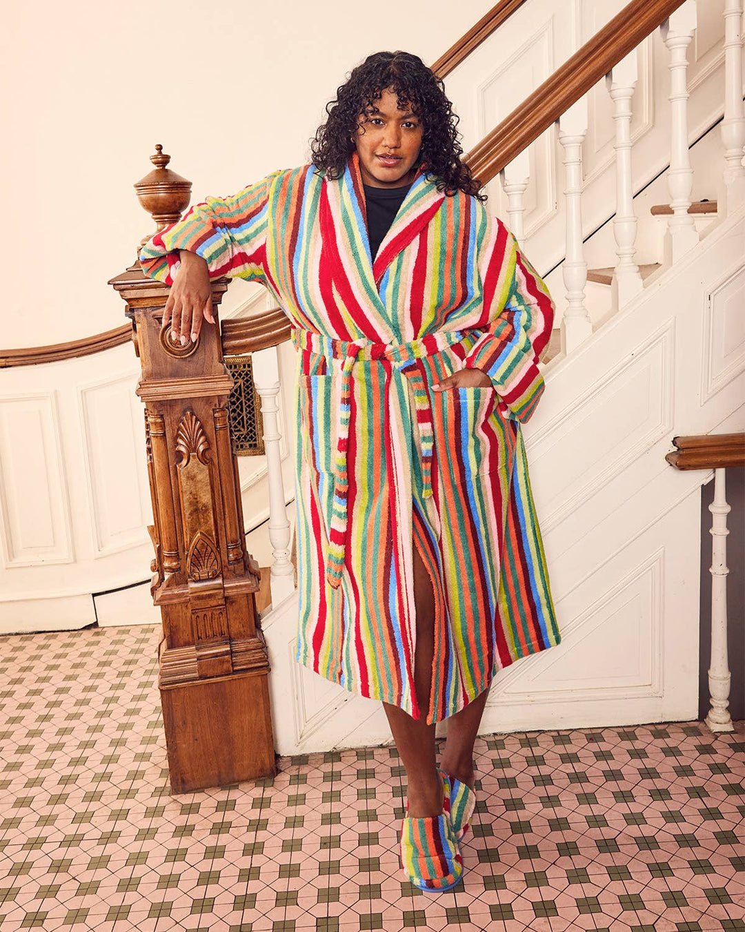 Butterfly Stripe Plush Bathrobe