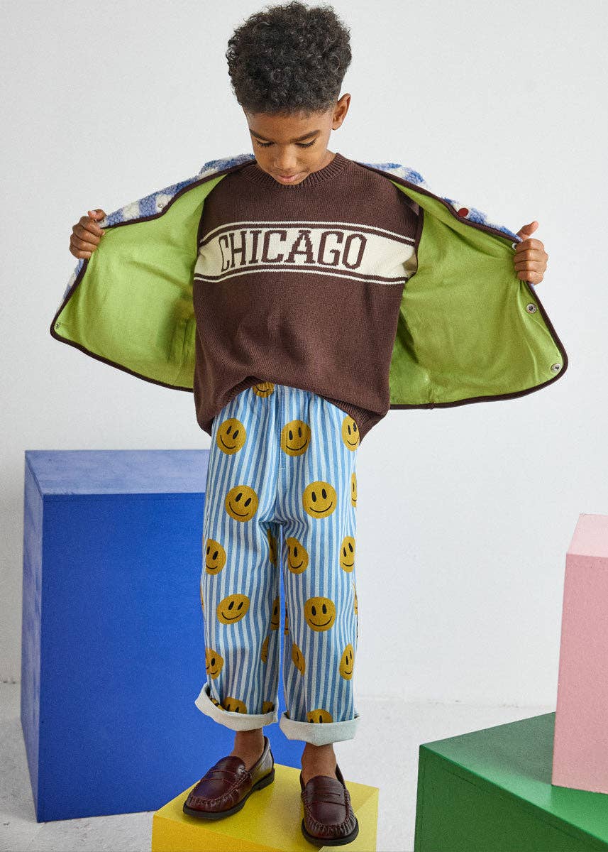 Kids Striped Denim Smiley Pant