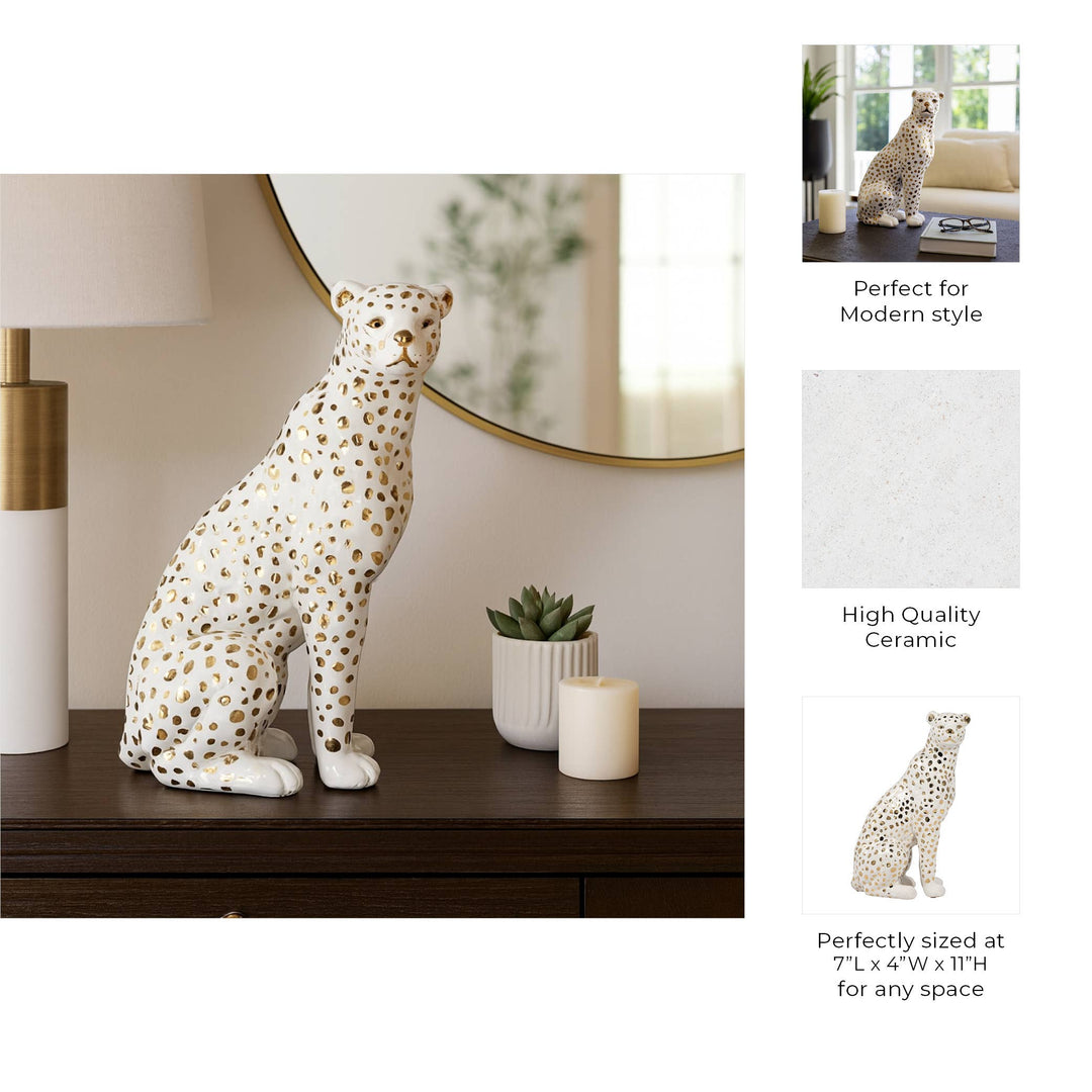 White Ceramic Sitting Leopard