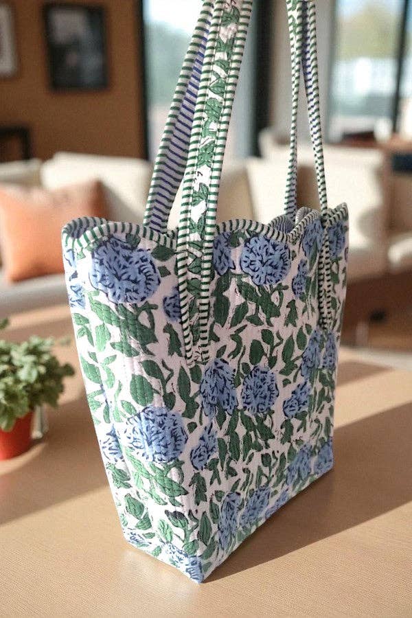 Wildflower Grove Blue Floral Scalloped Tote Bag
