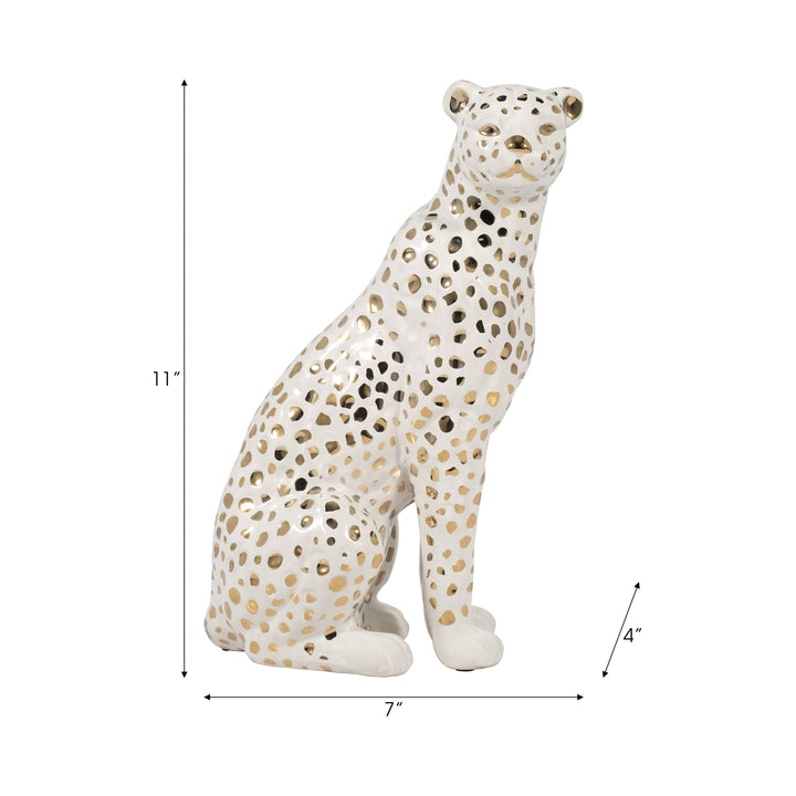 White Ceramic Sitting Leopard