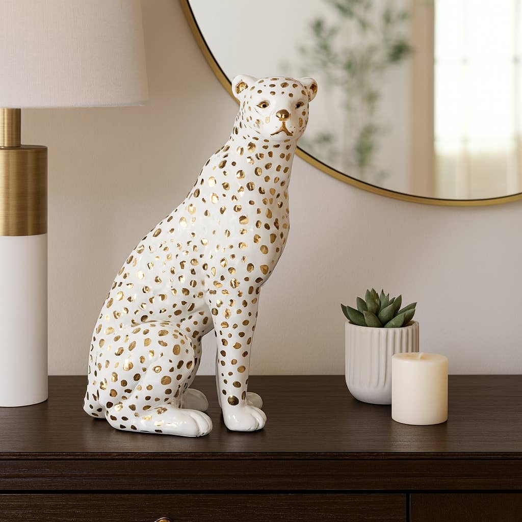 White Ceramic Sitting Leopard
