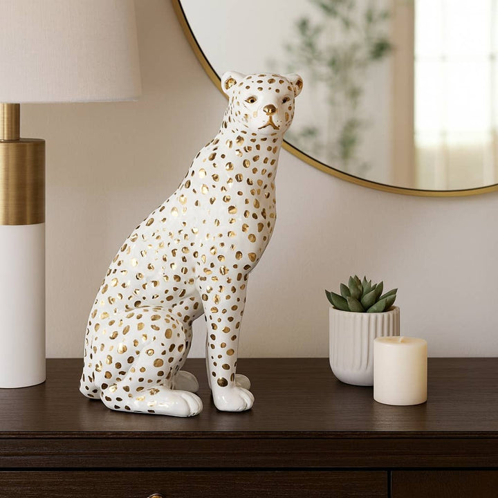 White Ceramic Sitting Leopard
