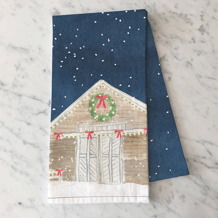 Whimsical Holiday Barn Tea Towel
