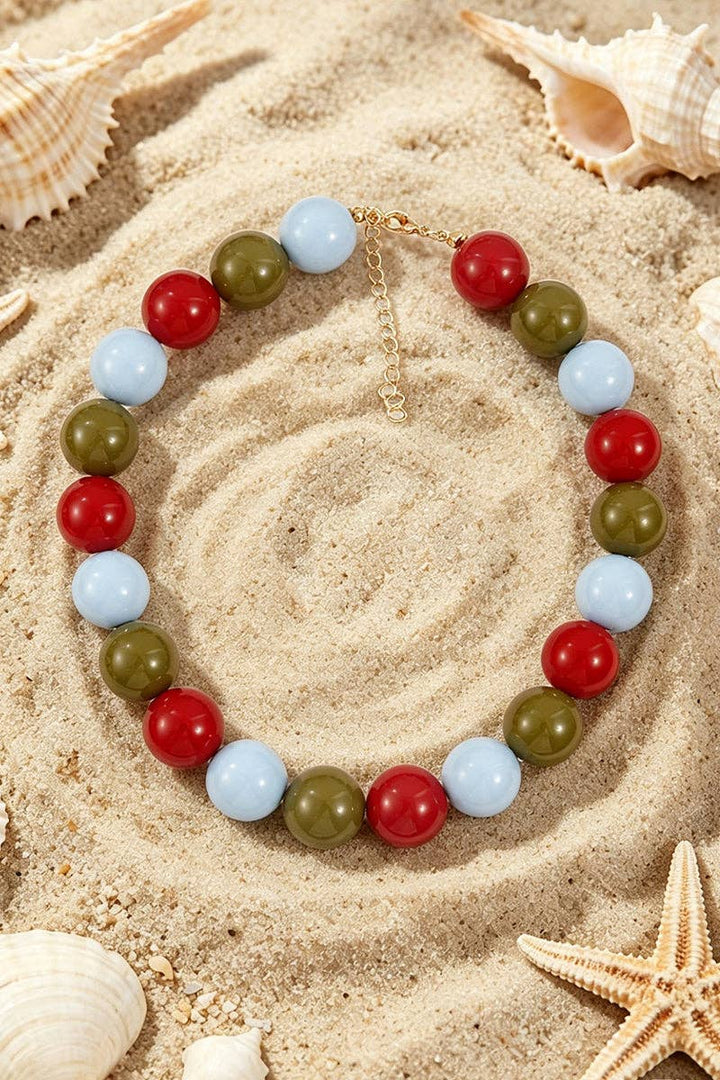 Beaded Statement Necklace: Pink/Red