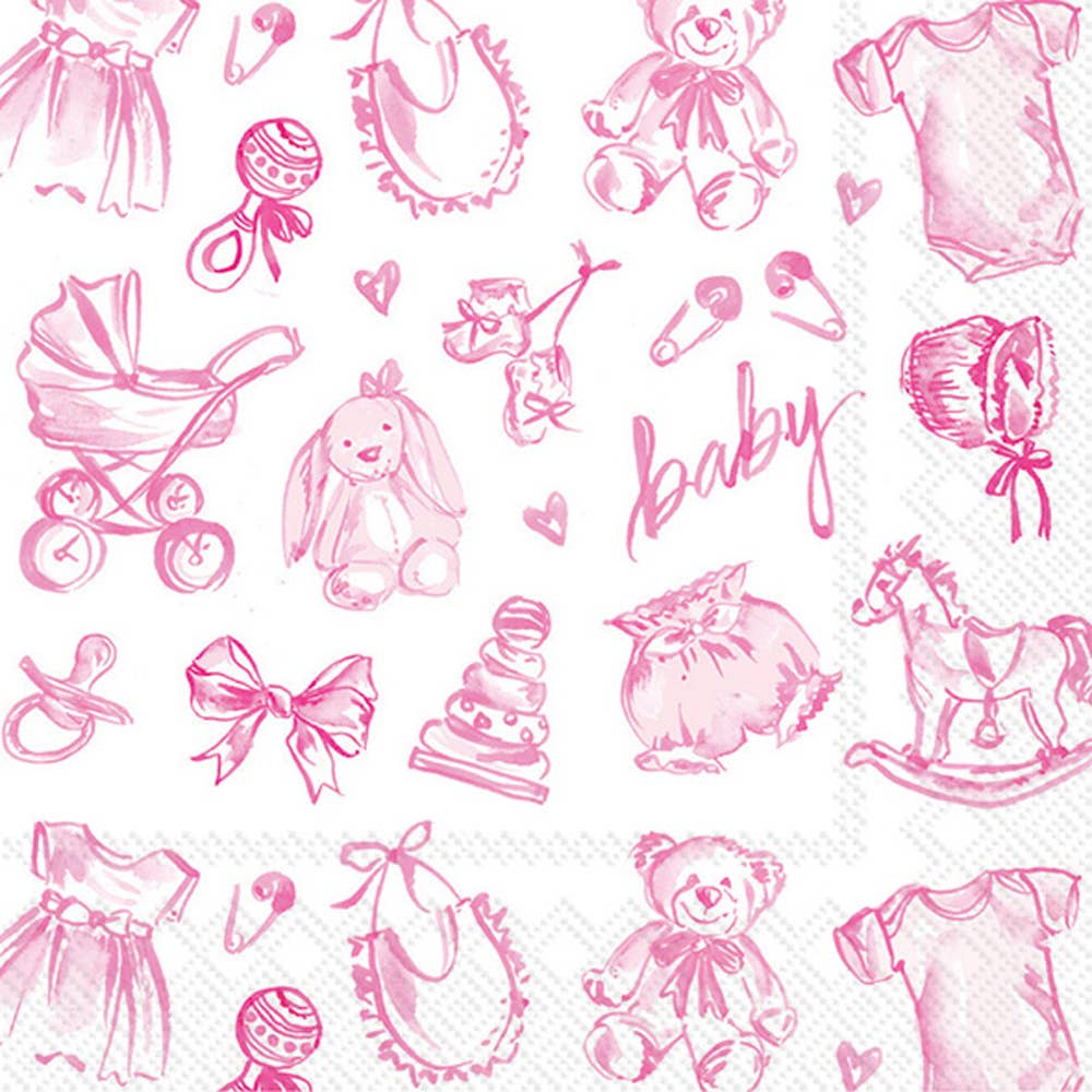 Toile Pink Paper Cocktail Napkin