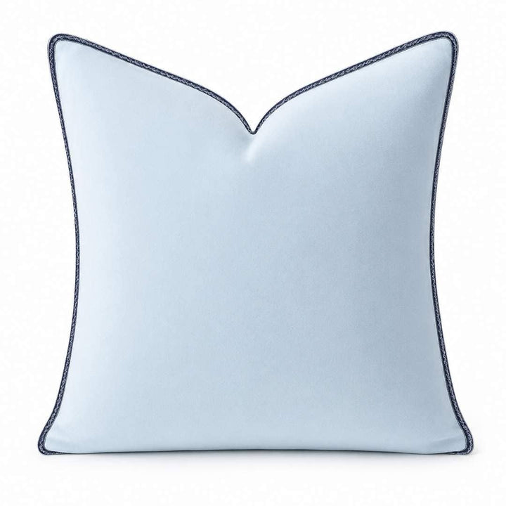 Light Blue Velvet Pillow with Navy Embroidery
